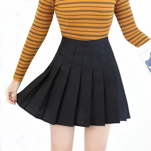 

women short skirt high waist pleated skirts for four seasons student preppy skirt women cute sweet girls dance skirt black white 210306