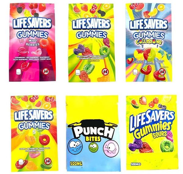 

lifesavers gummies edibles plastic packaging bags strawberry green apple empty candy package berries