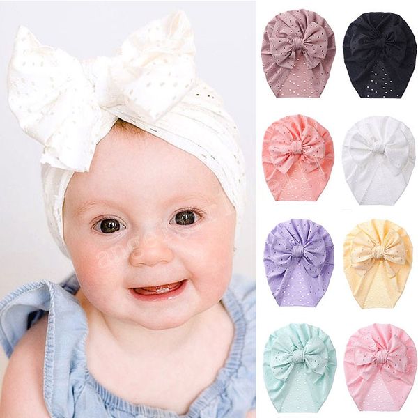 

candy color big bowknot caps for girls kids cotton comfortable baby hat spring summer hollow out breathable baby pullover cap, Yellow