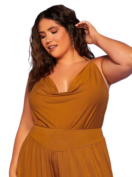 

evolu plus draped collar tie back cami q77g#, Black