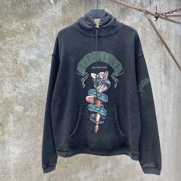 

men's hoodies & sweatshirts designer rep wash used big white shark sweater beauty snake limited cotton death fog sweater hoodie yv1b, Black