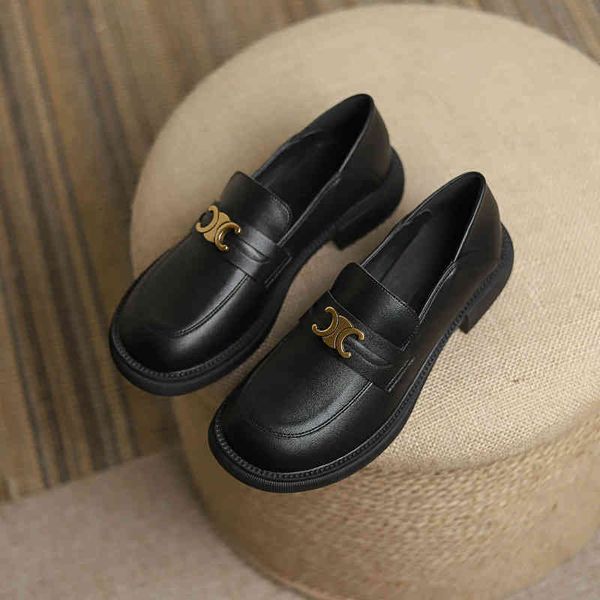 

dress shoes women's shoes leather autumn winter round head thick soled leffer women's soft heel british style small 68qx, Black