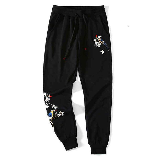 

men's pants autumn and winter embroidered rose harlan sweatpants loose solid tethered elastic black men's if0n