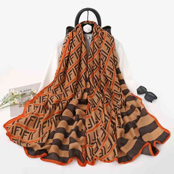 

fashion scarf women's korean dongdamen spring cotton hemp winter korean version versatile color matching long letter bib, Blue;gray