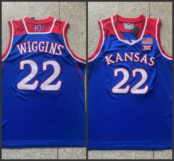 

men's kansas jayhawks #22 andrew wiggins blue college basketball jersey, Black