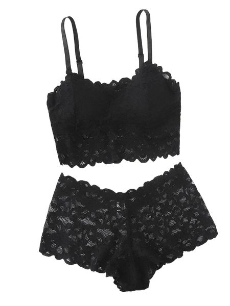 

floral lace cami & panty lingerie set q98y#, Black;red
