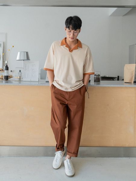 

men contrast binding drop shoulder polo shirt y9lu#, White;black