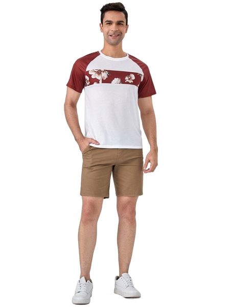 

men floral print contrast raglan sleeve tee d6v2#, White;black