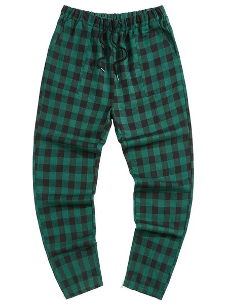 

men plaid drawstring waist sleep pants r4cz#, Black;brown