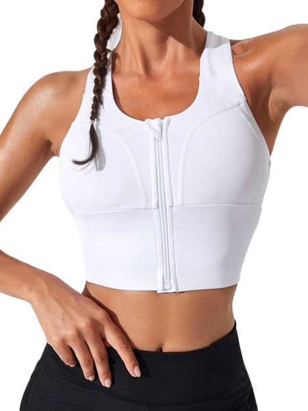 

zip up crisscross back sports bra h27z#, Gray