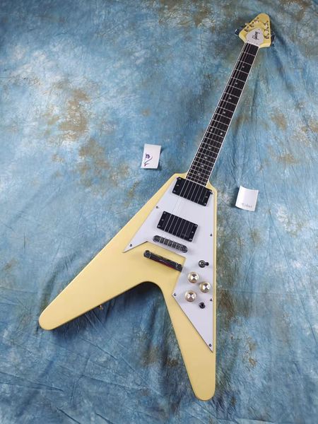 

distressed flying v electric guitar, vintage body, matte, mahogany body, in stock
