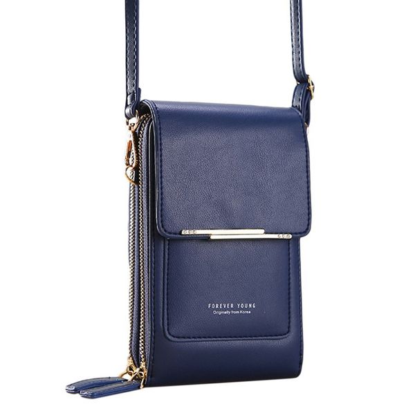 

wholesale price new design fashion pu bag leather woman touch screen mobile phone bag, Black;red