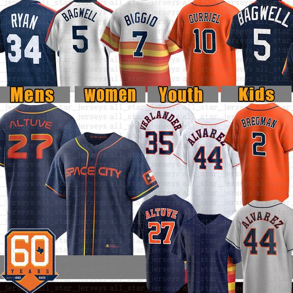 Homens Mulheres Craig Biggio Baseball Jersey Houston Jose Altuve Alex Bregman Nolan Ryan Jeff Bagwell Justin Verlander Yuli Gurriel Chas McCormick Jake Meyers Tucker