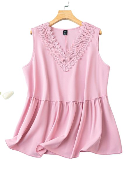 

plus contrast guipure lace peplum tank t8fw#, Black