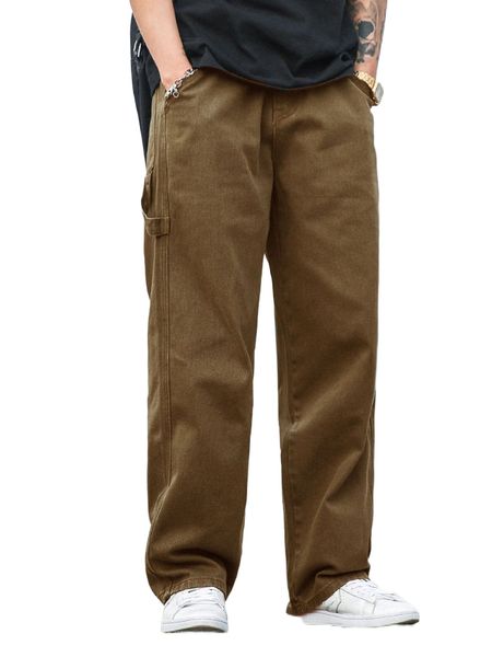 

men solid slant pockets loose jeans p72m#, Blue