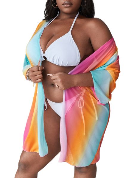 

plus ombre dolman sleeve belted kimono 503e#, Black;gray