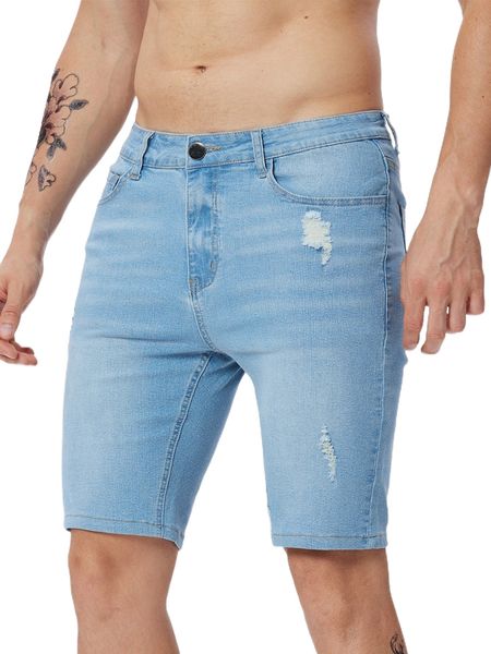 

men ripped frayed straight leg denim shorts 85hz#, White;black