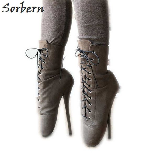 Sorbern Stivaletti con tacco da 7 pollici Stivaletti alti da balletto Stivaletti con lacci alla caviglia in finta pelle scamosciata Scarpe esotiche Colori personalizzati Taglia grande 15