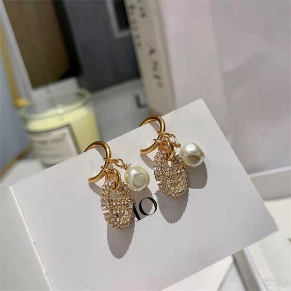 

80% off online rhinestone pearl earrings 2022 brass earrings female 925 silver needle, Golden