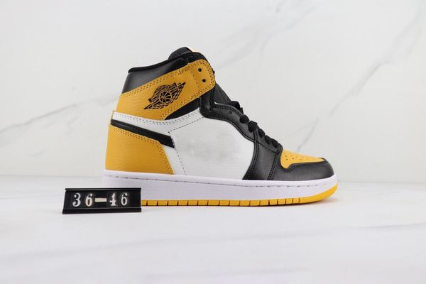 

(with box)2022 1 yellow toe basketball shoes men women black taxi white 1s sneaker