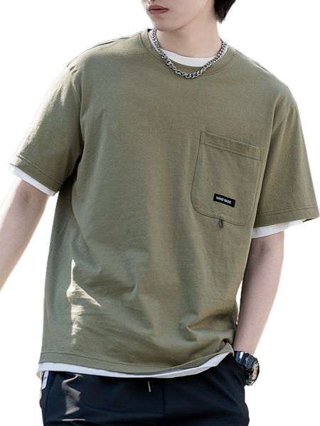 

men letter patched pocket front tee h4w8#, White;black