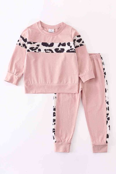 Girlymax outono inverno bebê meninas crianças roupas mamãe crianças leopardo listra camo boutique loungewear calças define crianças roupas