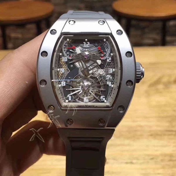 

tourbillon luxury mens mechanical watch wine barrel richa millesmilles 022 series 2824 automatic titanium metal gray tape swiss movement wri, Slivery;brown