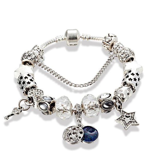 

fashion charm bead bracelet for pandora jewelry silver star moon pendant beaded lady bracelet with original box birthday gift232r, Golden;silver