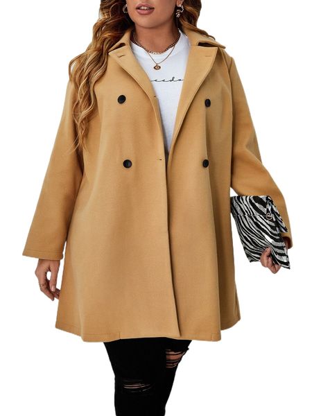 

plus double breasted overcoat s61d#, Black