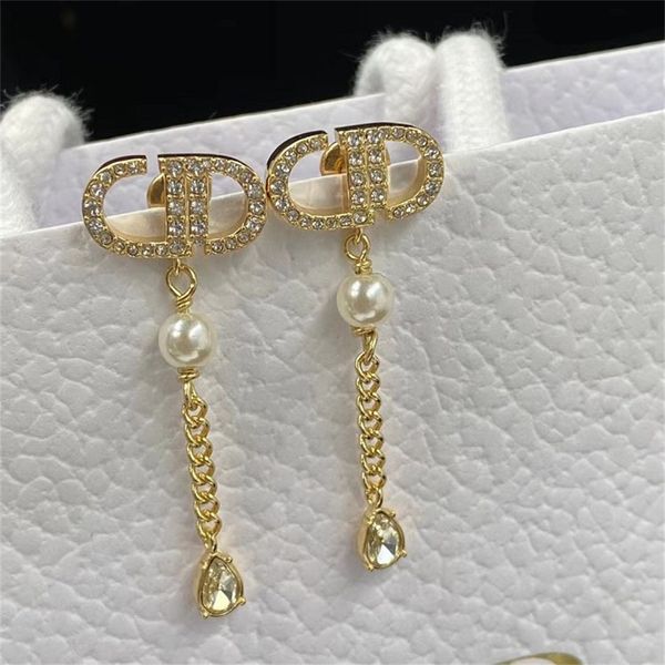 

82% off online sale diamond twist chain pearl long earrings silver needle earrings female, Golden