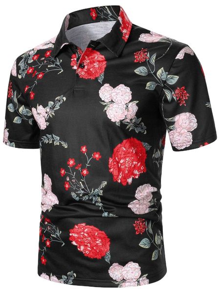 

men floral print polo shirt k1ph#, White;black