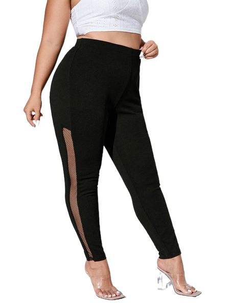 

plus contrast fishnet high waisted leggings y7hc#, Black