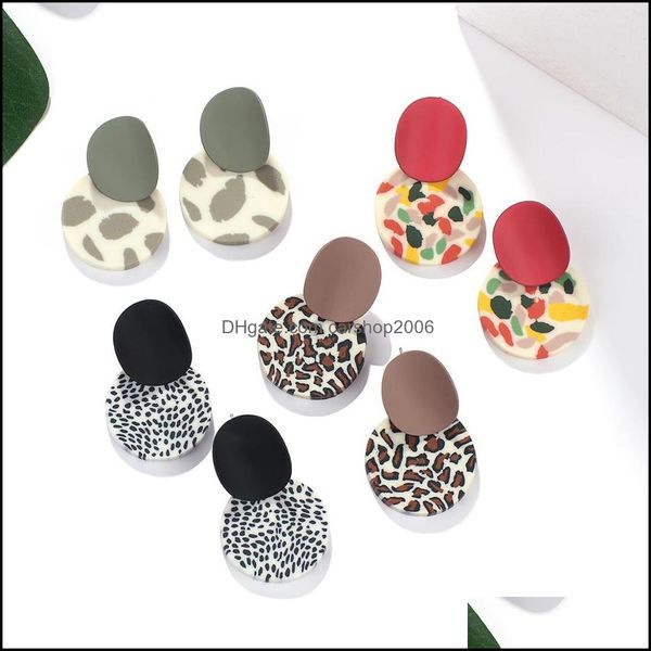 Charm Trendy Unique Polymer Clay Charms Leopardo Orecchini pendenti per le donne Carino Mti-Color Ciondolo tondo Ciondola orecchino Jewelr Carshop2006 Dhf4S