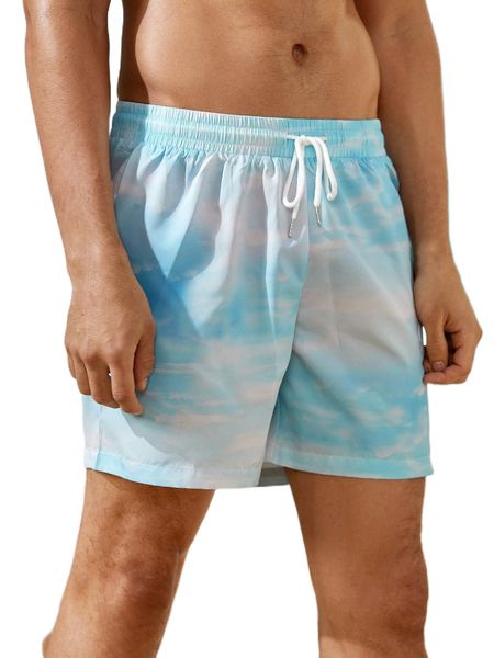 

men ombre drawstring waist shorts f8bq#, White;black