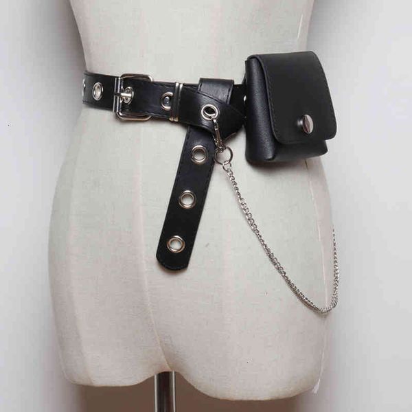 

belts chain small bag for women jean punk silver pin buckle strap belt shoulder phone pouch waist s hollow rivet girl, Black;brown