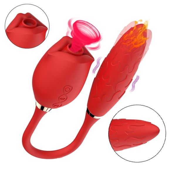 Massageador de brinquedos sexuais de vibrador 2022 novo clitóris adulto fêmea rosa vermelha G-spot aquecimento de silicone lambendo o mamilo W78O W78O