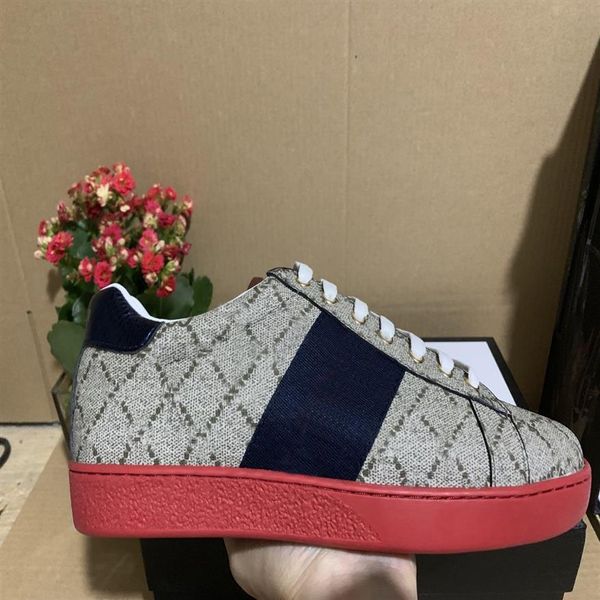 

2021 quality stripe new designer sneakers shoes ace embroidered mens real leather designer woman man casual aces shoe274k, Black;red