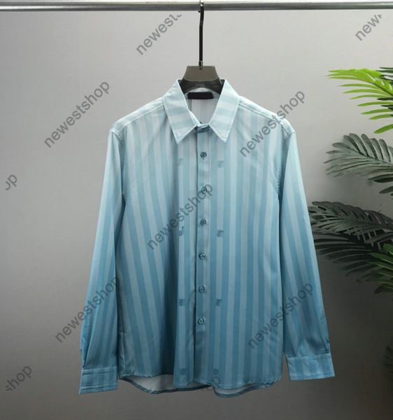 

22ss summer men casual shirts designers t shirts gradient stripe long sleeve crew neck womens streetwear blue tee, White;black