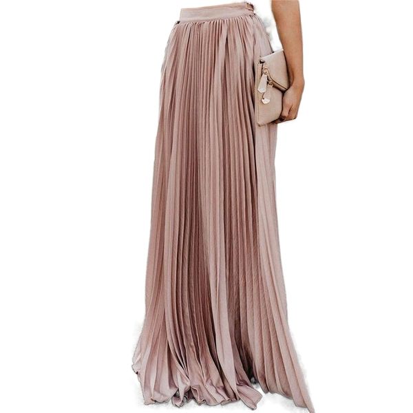 

skirts fashion woman floor-length casual high waist pleated skirt elegance ladies solid color for women t5h1#, Black