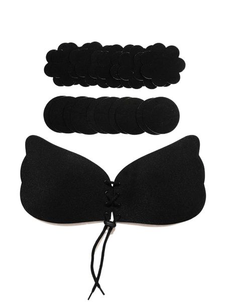 

1pack lace-up adhesive breast tape & 10pairs nipple cover r4o9#, Black;red