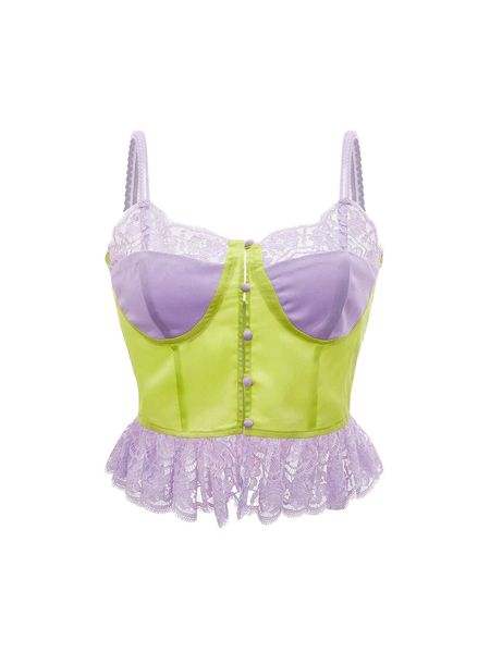 

mod contrast lace button front cami h6ml#, White