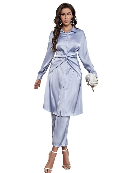 

twist front tie back tunic & pants h3fg#, White