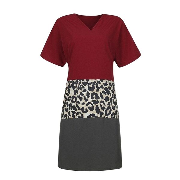 

women's t shirt dress tee dress knee length dress green blue black wine navy blue short sleeve striped color block leopard zipper print, Black;gray