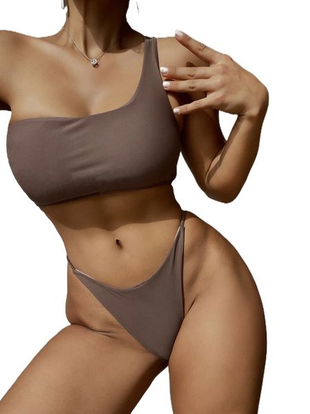 

plain one shoulder bikini swimsuit l19i#, White;black