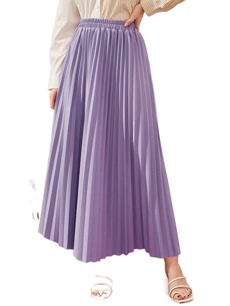 

high waist solid pleated skirt j2so#, Black