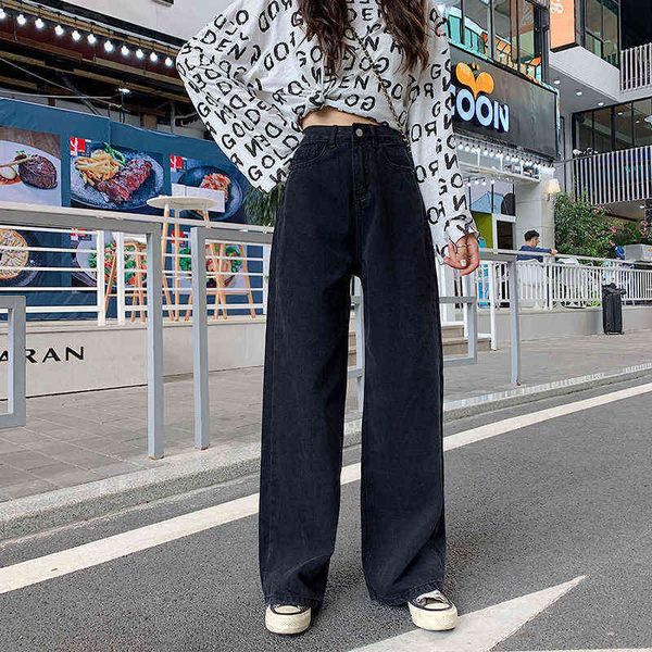 

slpbely woman black jeans spring summer vintage high waist wide leg denim long pant fashion harajuku straight streetwear 221225, Blue