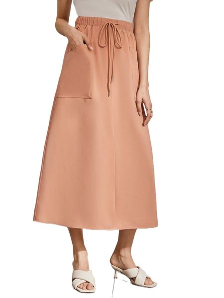 

drawstring waist pocket patched skirt k3ro#, Black