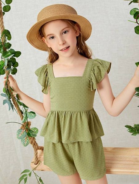 

sheen girls' square neck ruffle sleeve lace hem and shorts set she, White