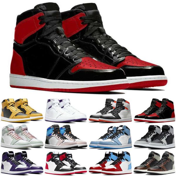 

jumpman 1 1s men women basketball shoe bred patent prototype banned purple seafoam stain black toe shattered backboard 3.0 mens trainers