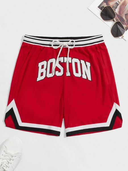 

men drawstring waist striped print track shorts m5rc#, White;black